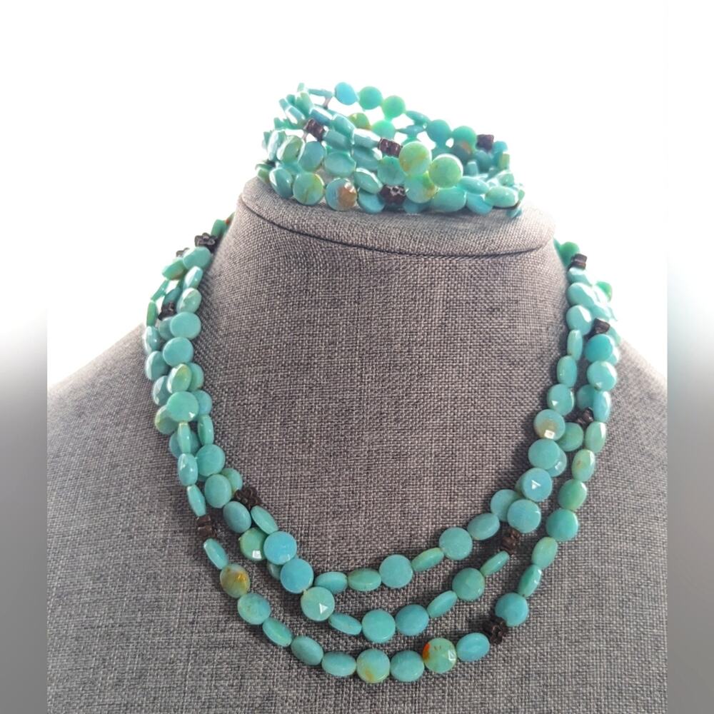 Southwestern Faux Turquoise Beaded Acrylic Multiple Strand Bracelet Necklace